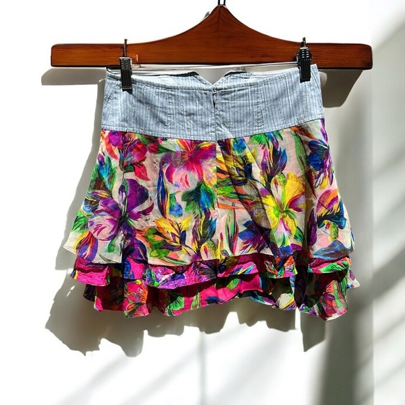 🌻Nanette Lepore Colorful Floral Silk Flutter Mini Skirt Size 2 - Picture 6 of 10